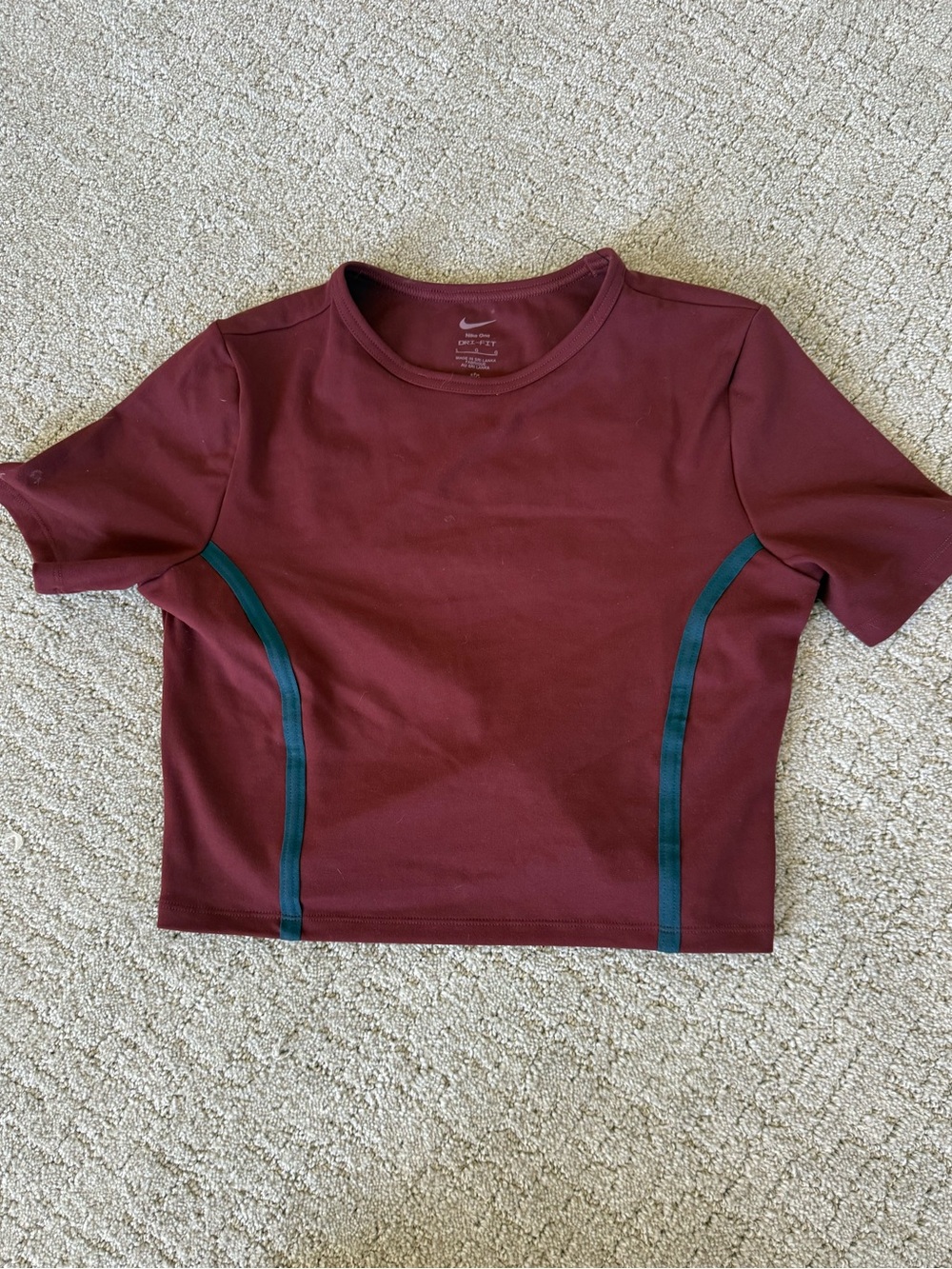 Nike Burgundy Crop Top with Teal Piping